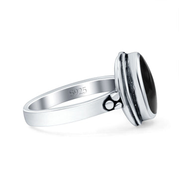 Oval Petite Dainty Simulated Black Onyx Ring Solid Oxidized 925 Sterling Silver